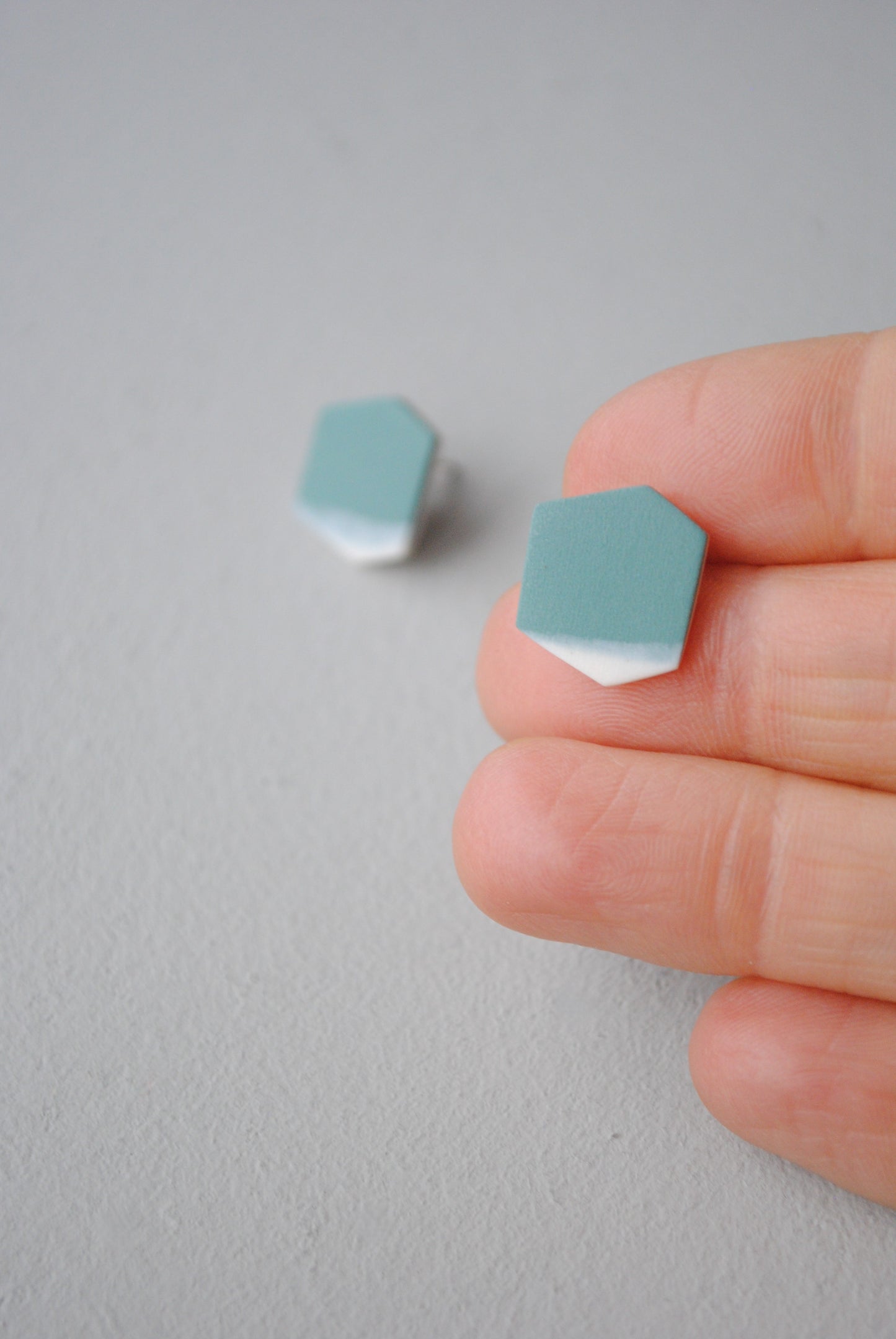 Fern green hexagon earrings