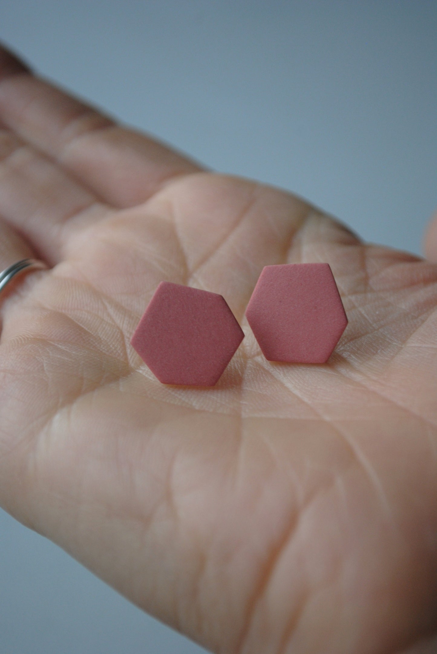 Deep orange hexagon earrings