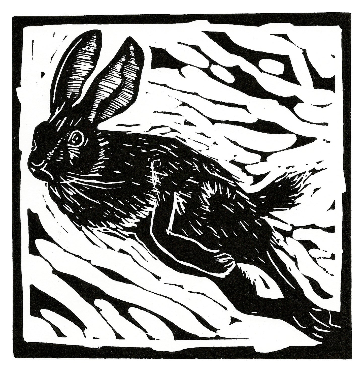 Hare linocut print
