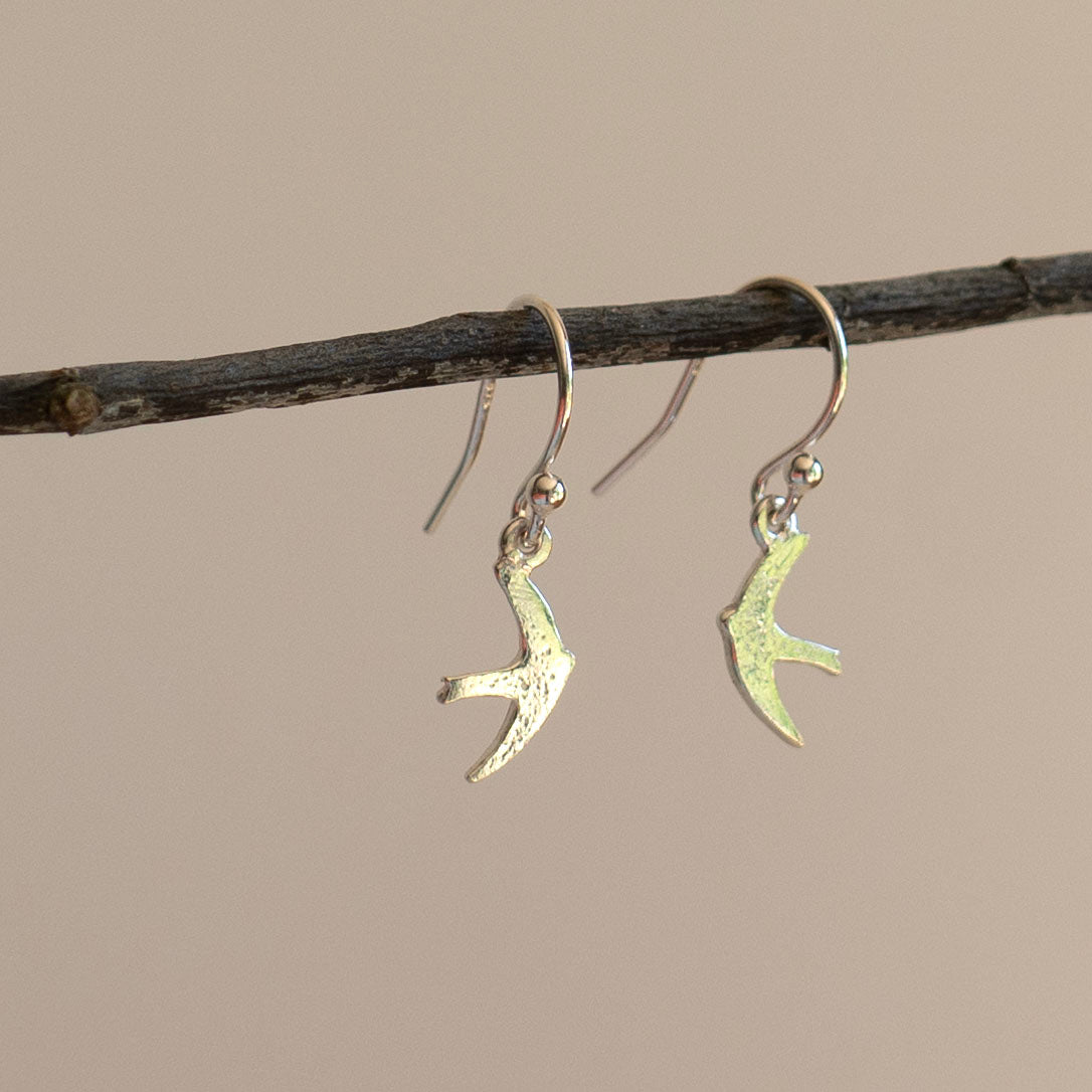 Silver swift drop earrings