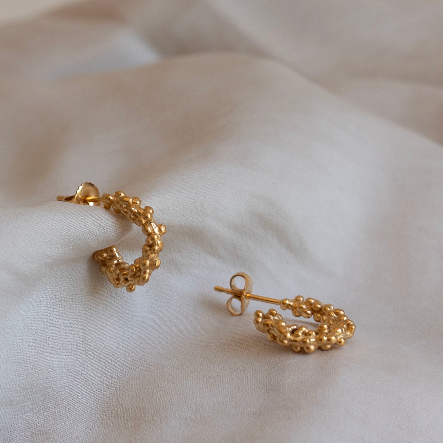 Gold millet seed hoop earrings