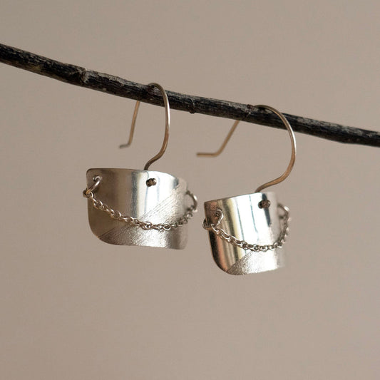 Shield and chain drop earrings