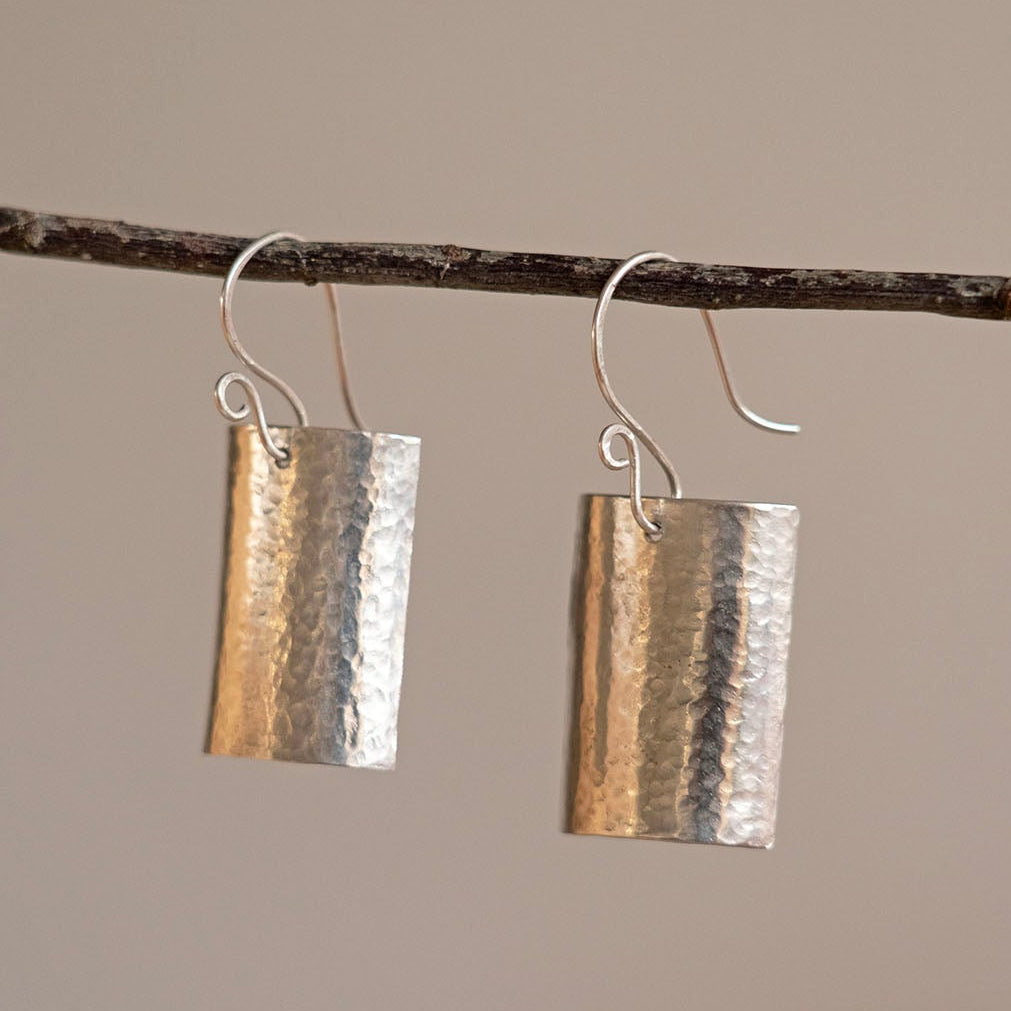 Hammered plate drop earrings