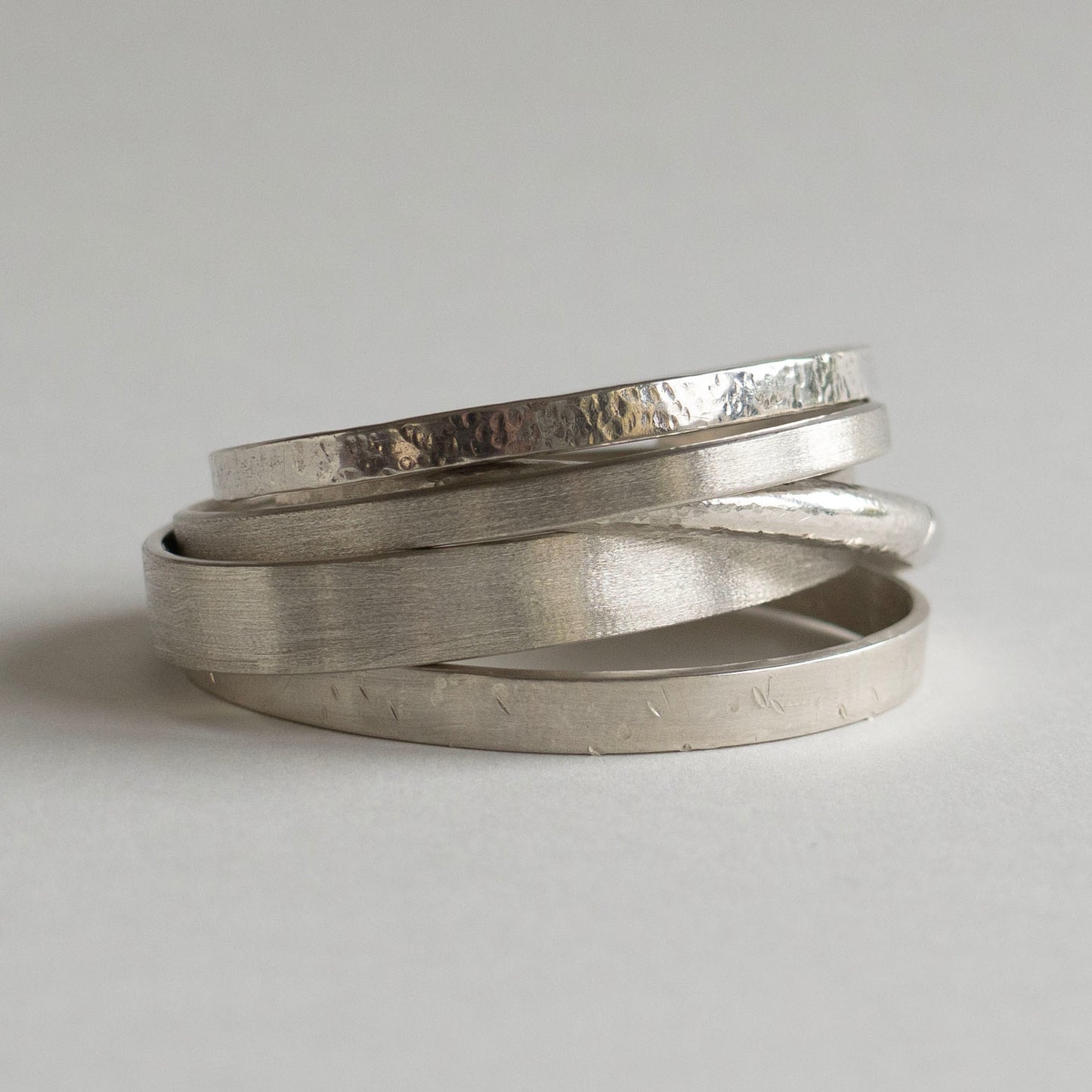 Wide brushed solid silver cuff