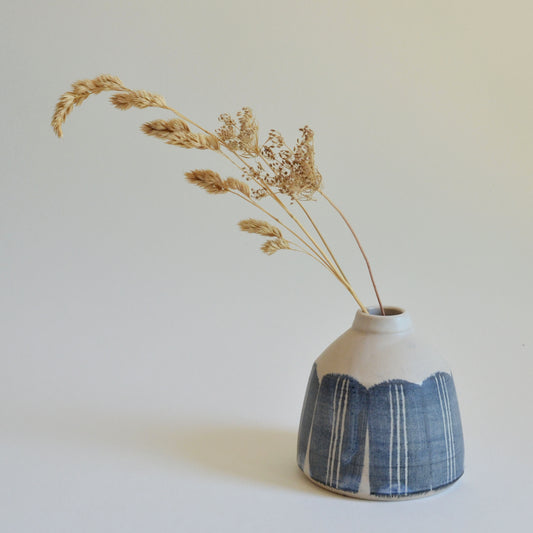 Bottle vase - matte blue sgraffito