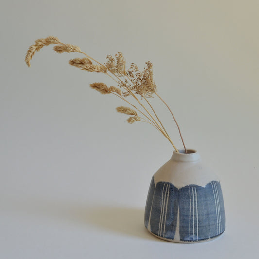 Bottle vase - matte blue sgraffito