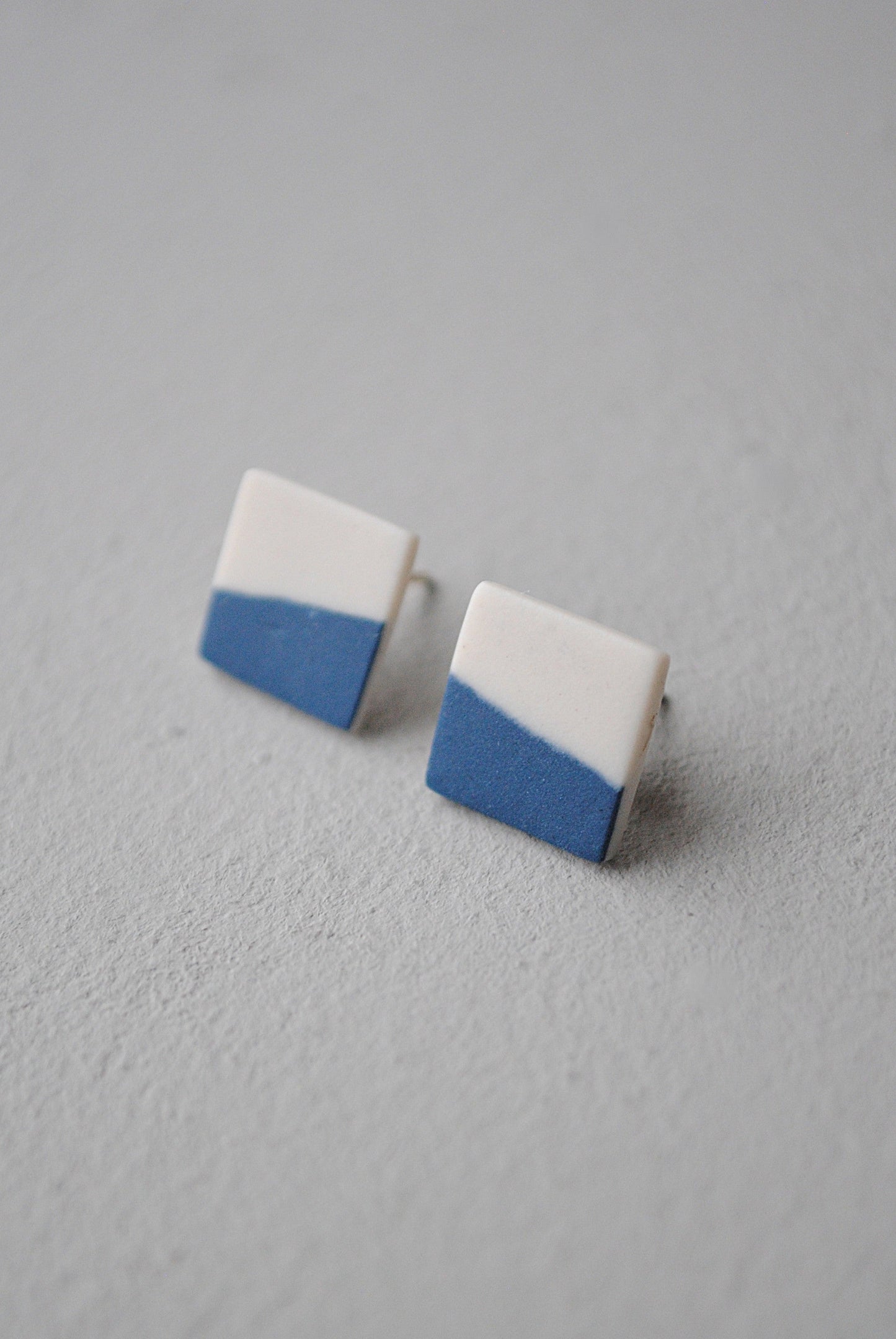 Midnight blue and white square stud earrings