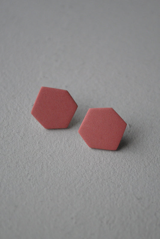 Deep orange hexagon earrings