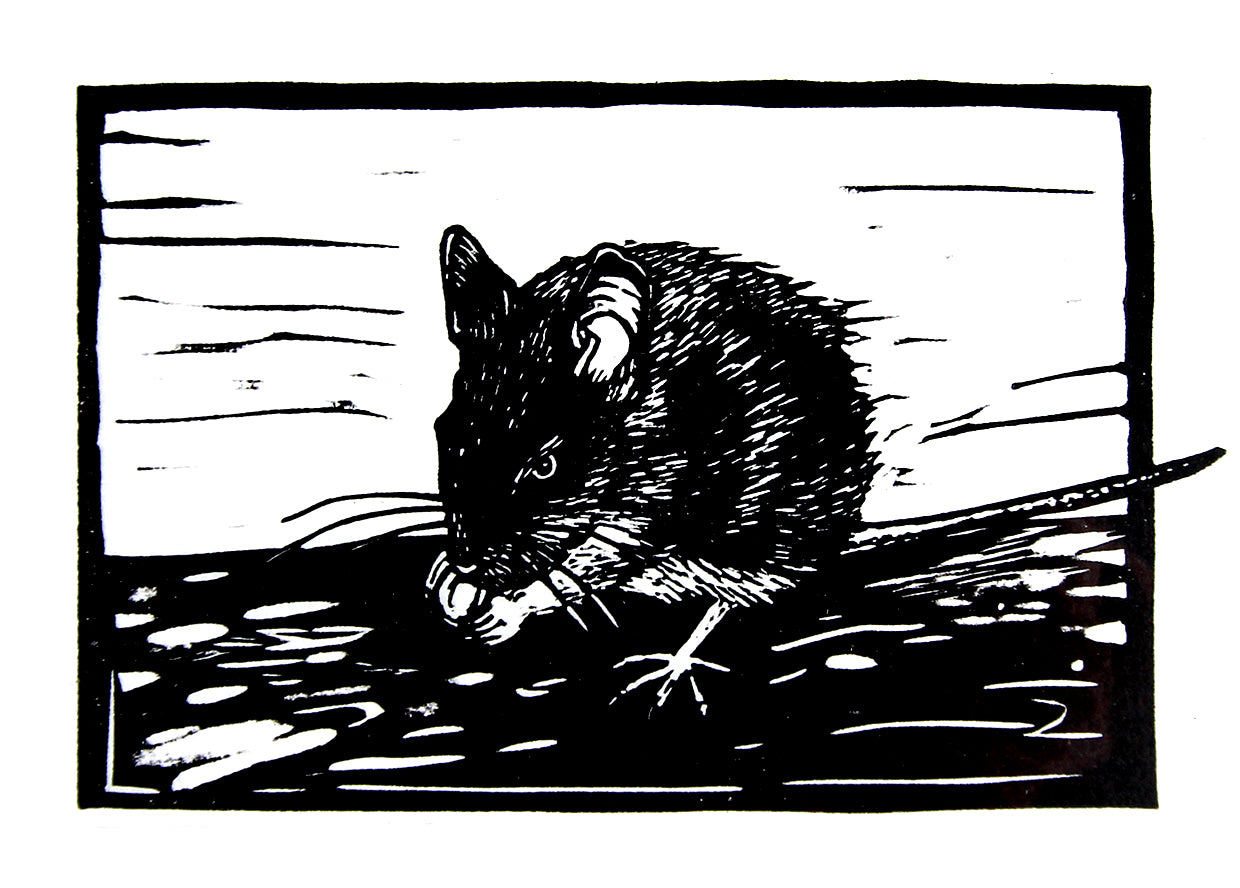 Field mouse linocut print