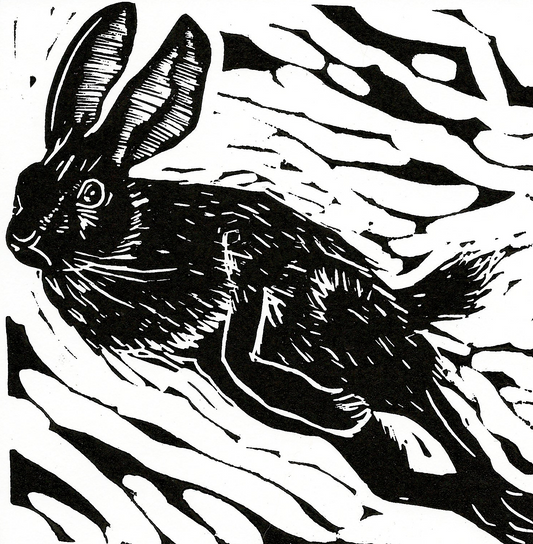 Hare linocut print