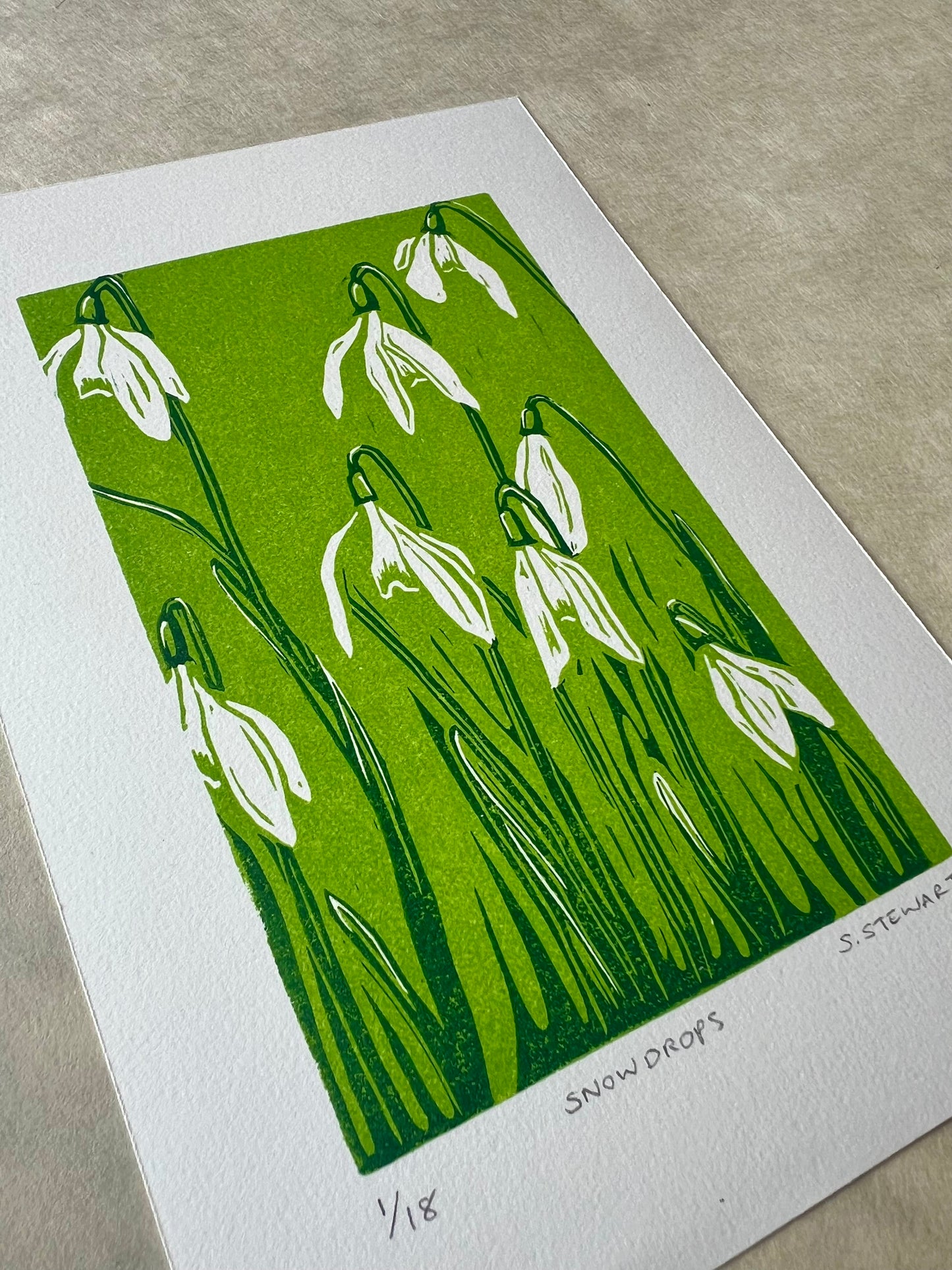Snowdrops linocut print