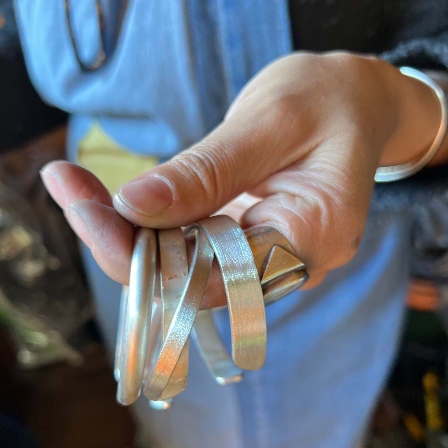 Wide brushed solid silver cuff