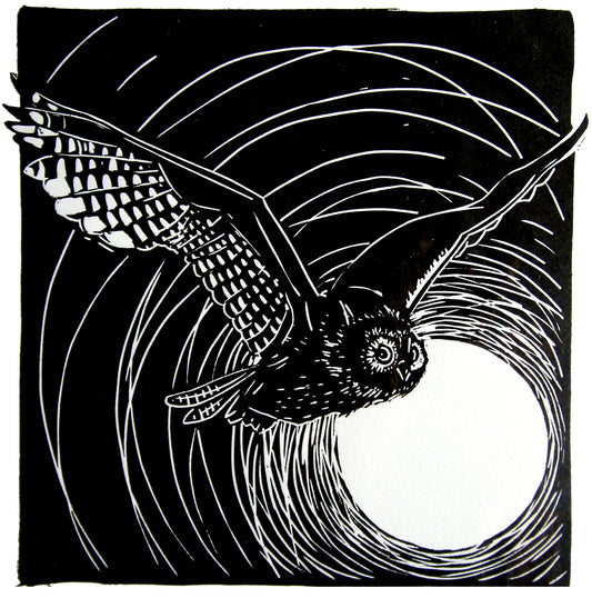 Night owl linocut print