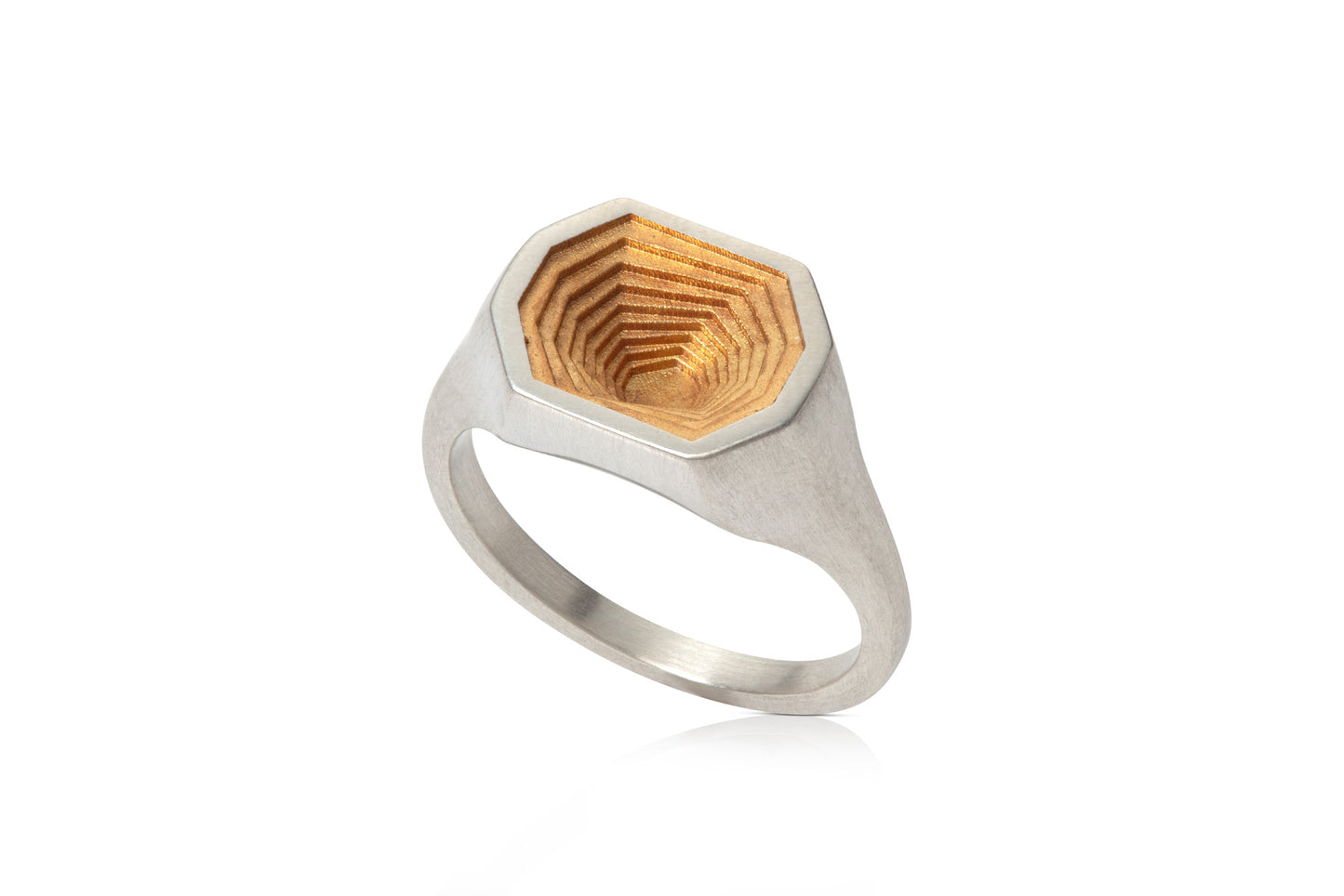 Octagon signet ring in gold and silver