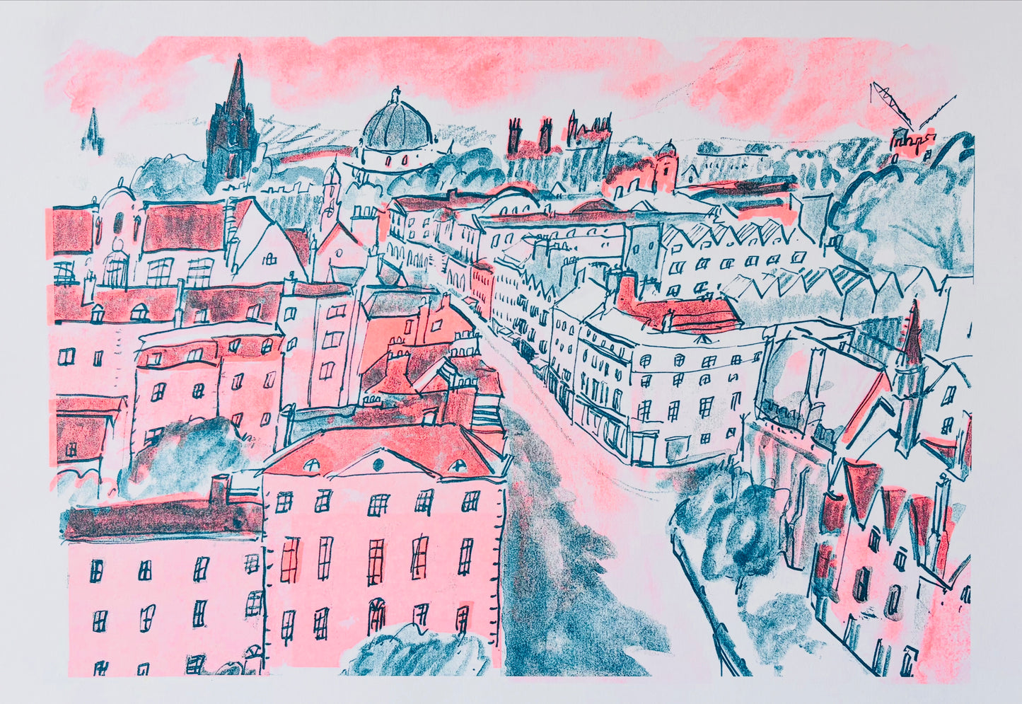 ‘View of Oxford High Street from Magdalen Tower’ print