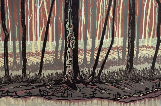 Red Woods linocut print