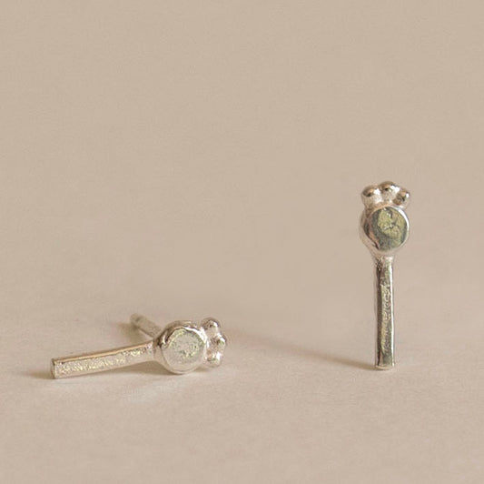 Silver poppy seedhead earrings