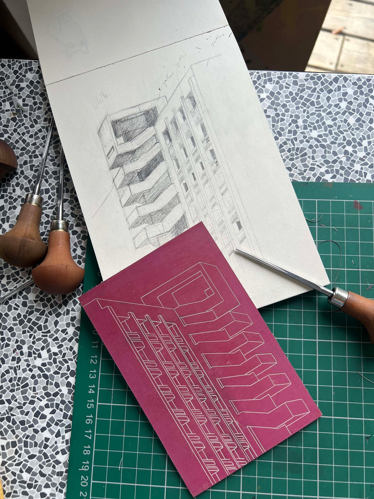 Castle - original linocut print