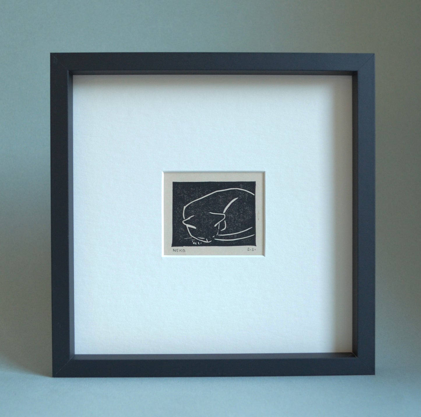 Framed 'Neko' linocut print