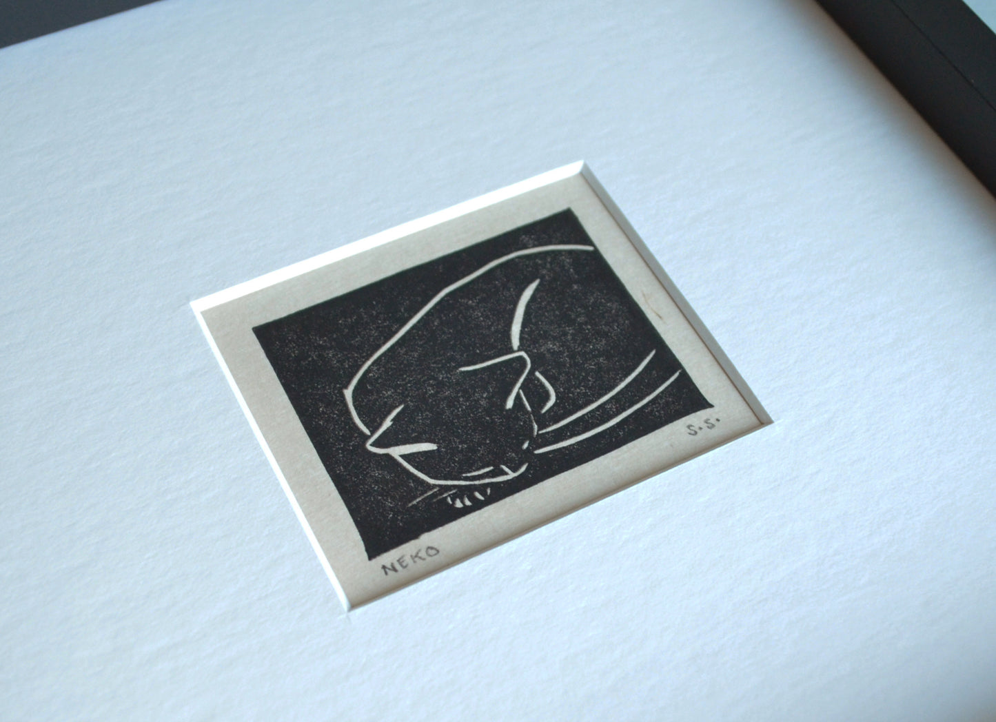 Framed 'Neko' linocut print